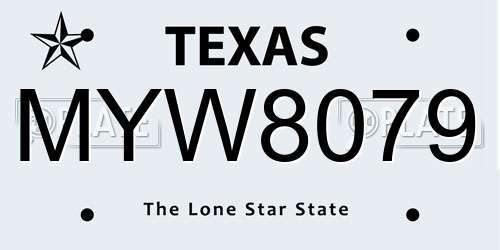 MYW8079 Texas License Plate