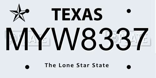 MYW8337 Texas License Plate