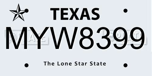 MYW8399 Texas License Plate