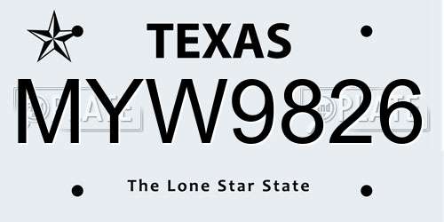 MYW9826 Texas License Plate