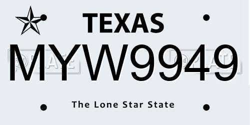 MYW9949 Texas License Plate