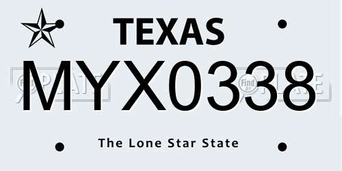 MYX0338 Texas License Plate