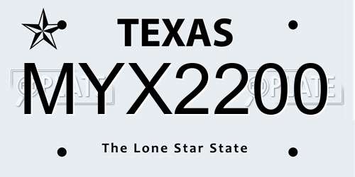 MYX2200 Texas License Plate