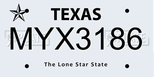 MYX3186 Texas License Plate