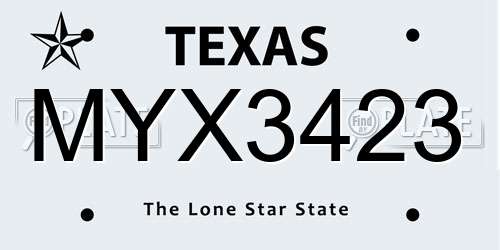 MYX3423 Texas License Plate