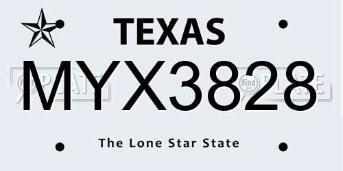 MYX3828 Texas License Plate