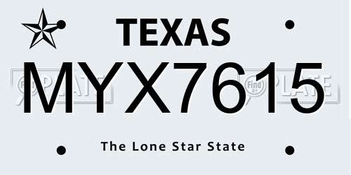 MYX7615 Texas License Plate