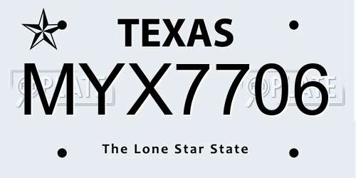 MYX7706 Texas License Plate