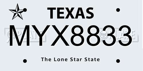MYX8833 Texas License Plate