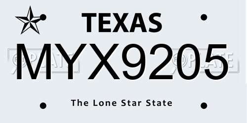 MYX9205 Texas License Plate