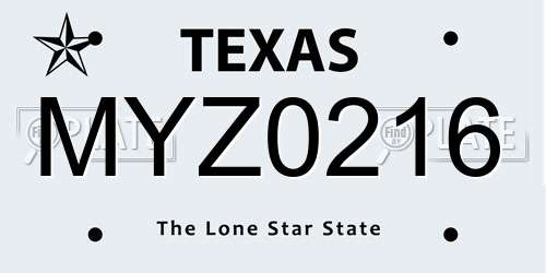 MYZ0216 Texas License Plate