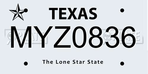 MYZ0836 Texas License Plate