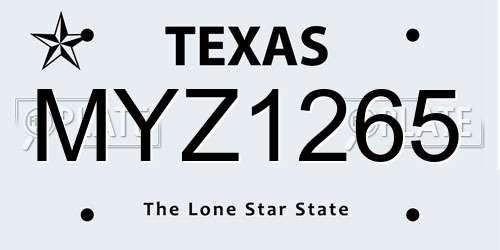 MYZ1265 Texas License Plate