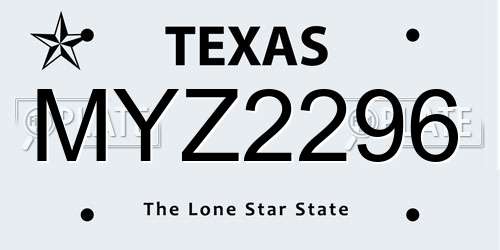 MYZ2296 Texas License Plate