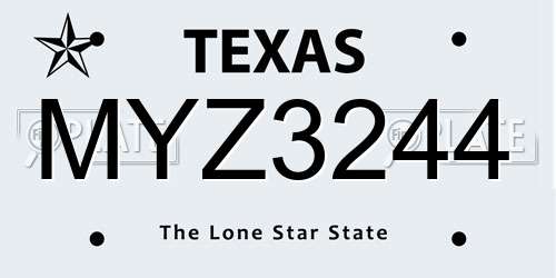 MYZ3244 Texas License Plate
