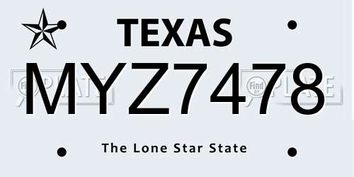 MYZ7478 Texas License Plate