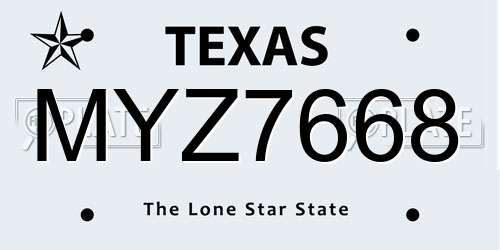 MYZ7668 Texas License Plate