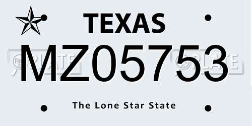 MZ05753 Texas License Plate