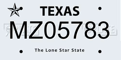 MZ05783 Texas License Plate
