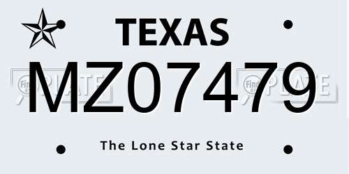 MZ07479 Texas License Plate