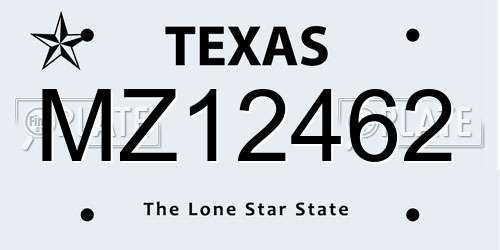 MZ12462 Texas License Plate