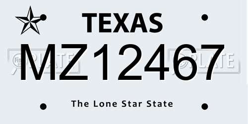 MZ12467 Texas License Plate