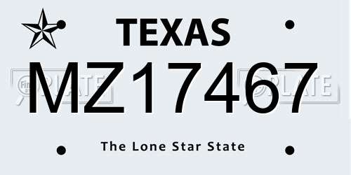 MZ17467 Texas License Plate