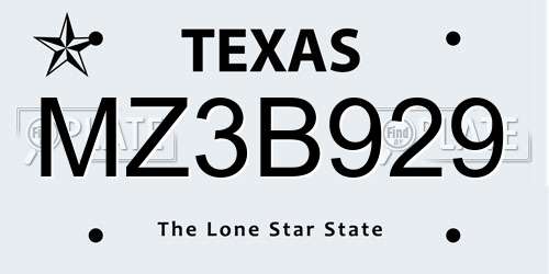 MZ3B929 Texas License Plate