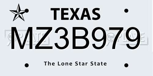 MZ3B979 Texas License Plate