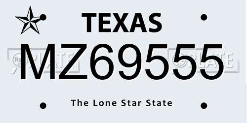 MZ69555 Texas License Plate