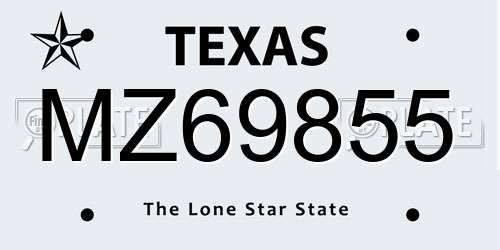 MZ69855 Texas License Plate