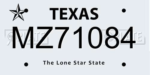 MZ71084 Texas License Plate