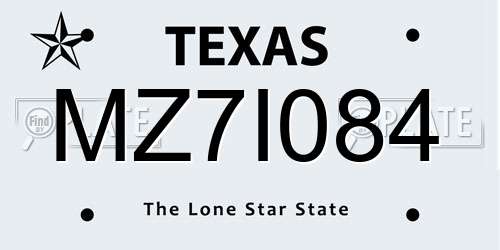 MZ7I084 Texas License Plate