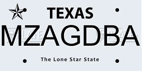 MZAGDBA Texas License Plate