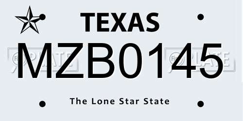 MZB0145 Texas License Plate
