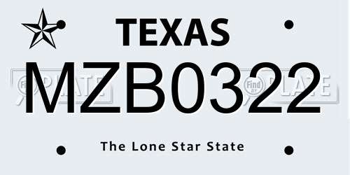 MZB0322 Texas License Plate