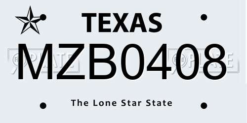 MZB0408 Texas License Plate