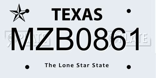 MZB0861 Texas License Plate