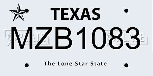MZB1083 Texas License Plate