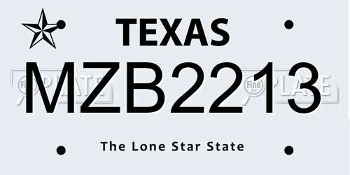 MZB2213 Texas License Plate
