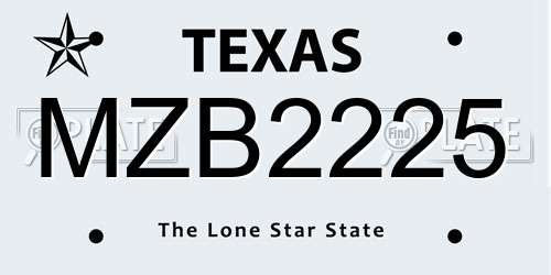 MZB2225 Texas License Plate