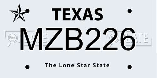 MZB226 Texas License Plate