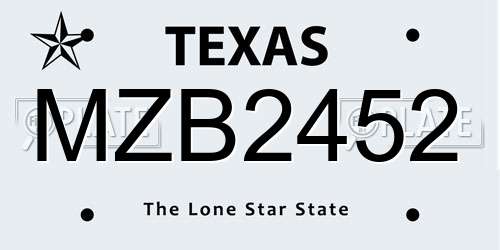 MZB2452 Texas License Plate
