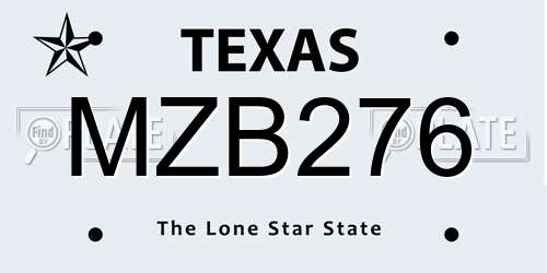 MZB276 Texas License Plate