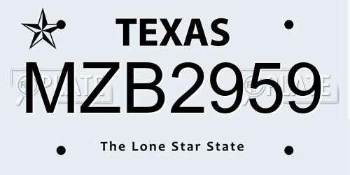 MZB2959 Texas License Plate