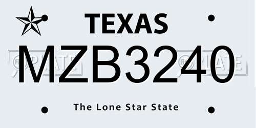 MZB3240 Texas License Plate