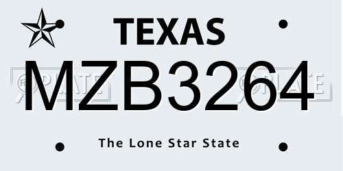MZB3264 Texas License Plate