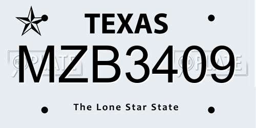 MZB3409 Texas License Plate