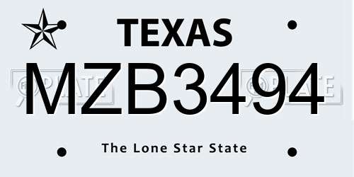 MZB3494 Texas License Plate