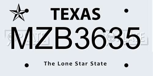 MZB3635 Texas License Plate